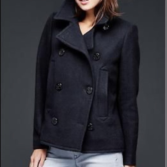Women's Gap SZ XS True Deep Navy Double Breasted Peacoat Heavyweight Wool-Blend